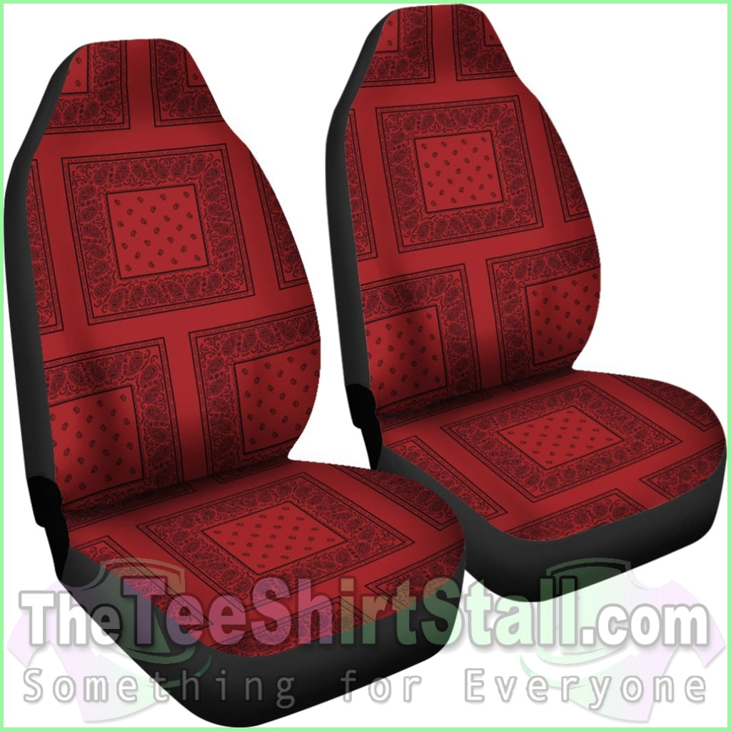 Red With Black And Gray Bandana Car Cover Seats - Patch