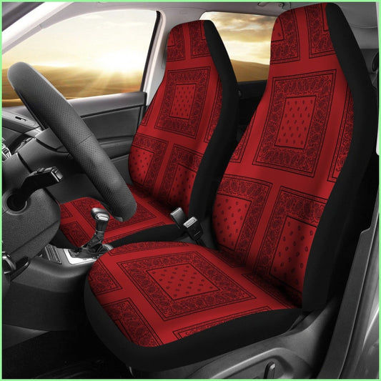 Red With Black And Gray Bandana Car Cover Seats - Patch