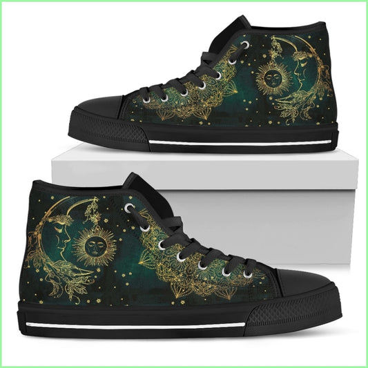 Sun & Moon Handcrafted Black Sole High Top Shoes