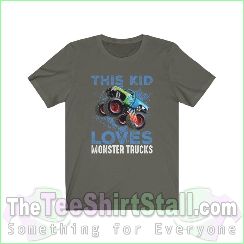 This Kid Loves Monster Trucks Tee Army / Xs T-Shirt