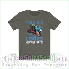 Load image into Gallery viewer, This Kid Loves Monster Trucks Tee Army / Xs T-Shirt
