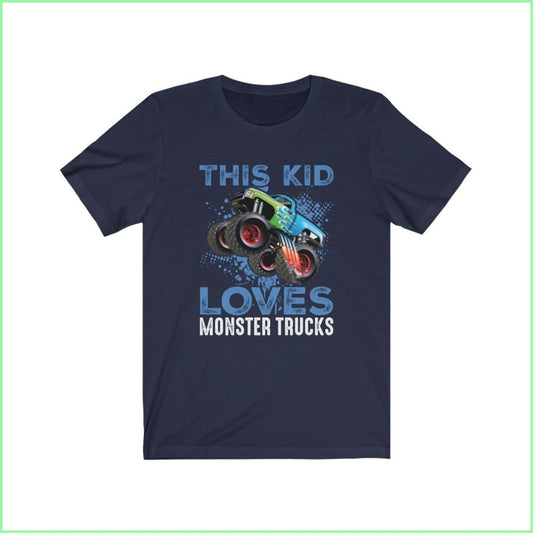 This Kid Loves Monster Trucks Tee Navy / L T-Shirt