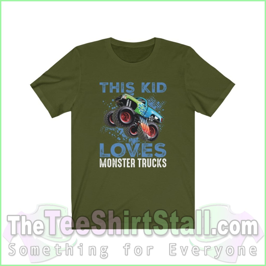 This Kid Loves Monster Trucks Tee Olive / Xs T-Shirt