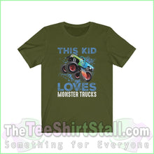 Load image into Gallery viewer, This Kid Loves Monster Trucks Tee Olive / Xs T-Shirt
