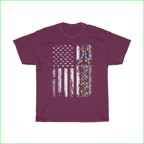 Us Flag Papa - Autism Tee L / Maroon T-Shirt