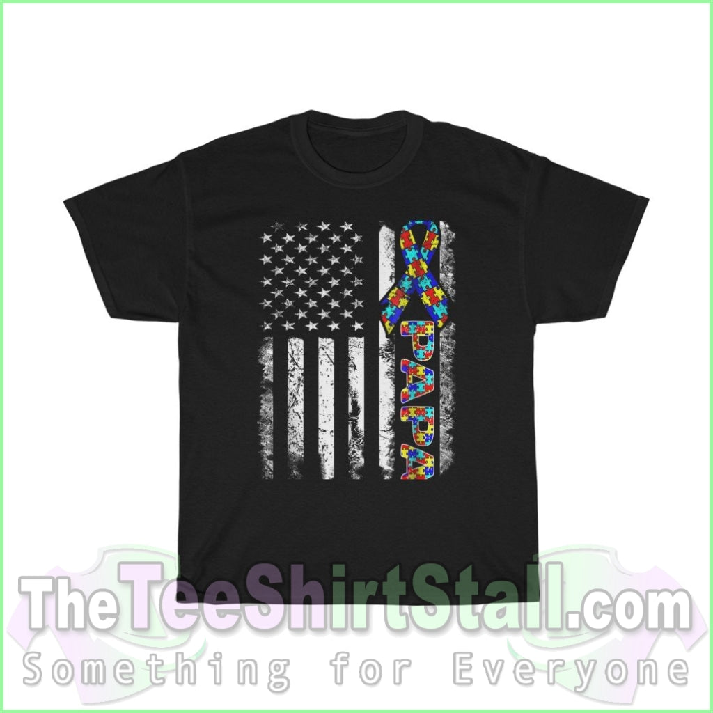 Us Flag Papa - Autism Tee S / Black T-Shirt