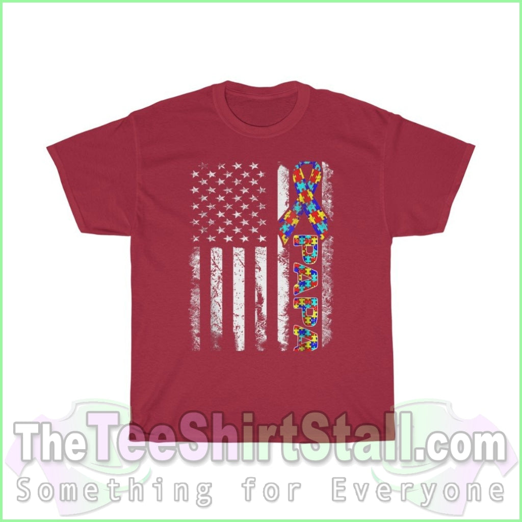 Us Flag Papa - Autism Tee S / Cardinal Red T-Shirt