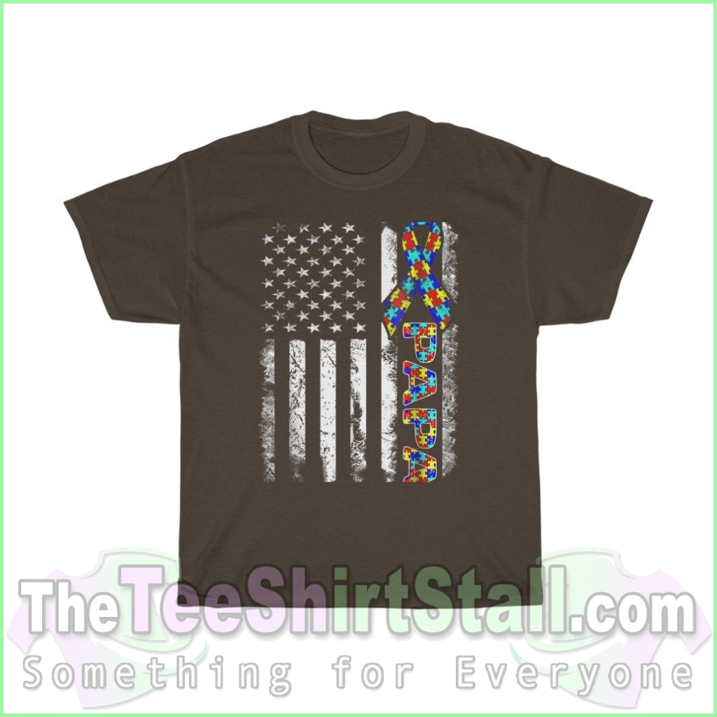 Us Flag Papa - Autism Tee S / Dark Chocolate T-Shirt