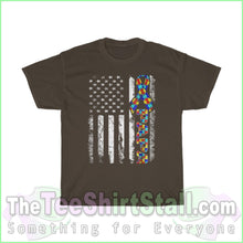 Load image into Gallery viewer, Us Flag Papa - Autism Tee S / Dark Chocolate T-Shirt
