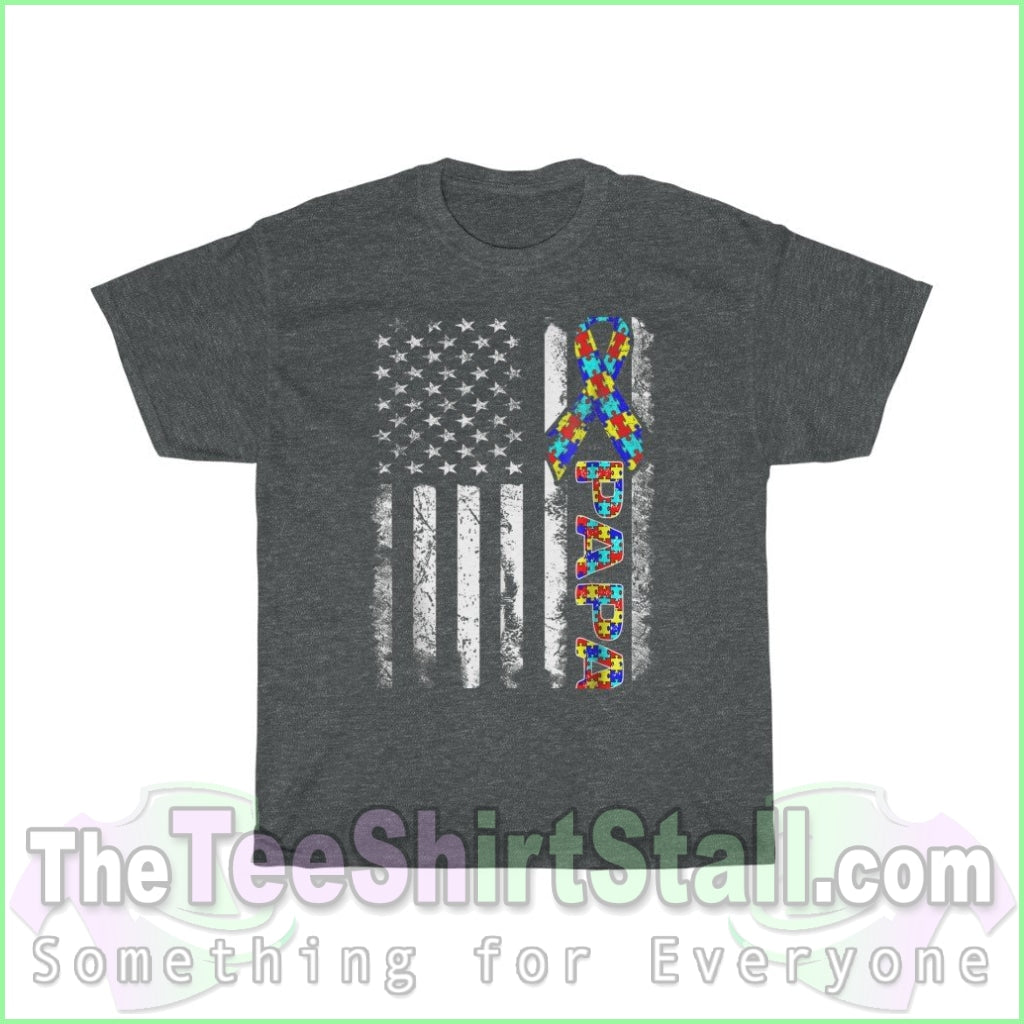 Us Flag Papa - Autism Tee S / Dark Heather T-Shirt