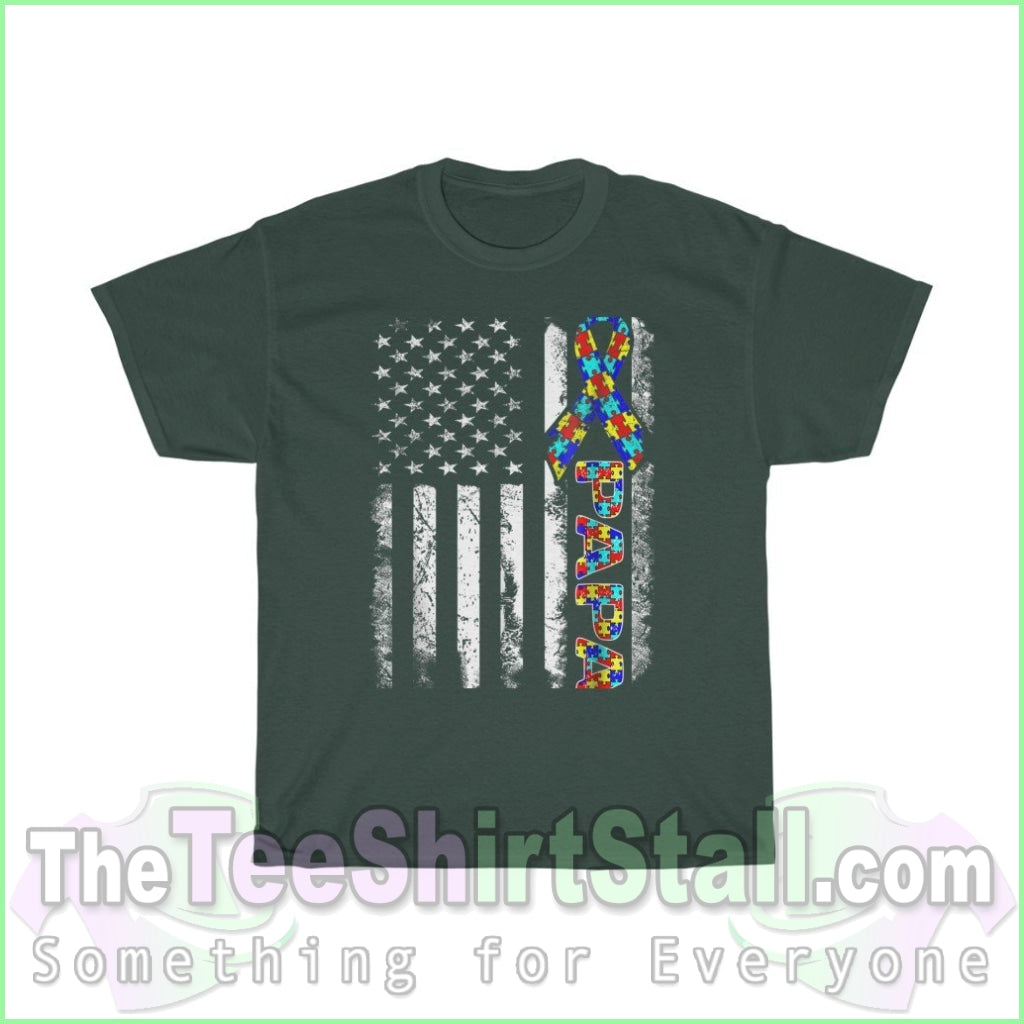 Us Flag Papa - Autism Tee S / Forest Green T-Shirt