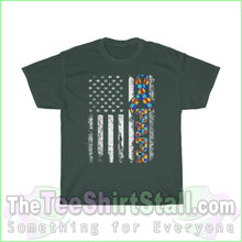 Load image into Gallery viewer, Us Flag Papa - Autism Tee S / Forest Green T-Shirt
