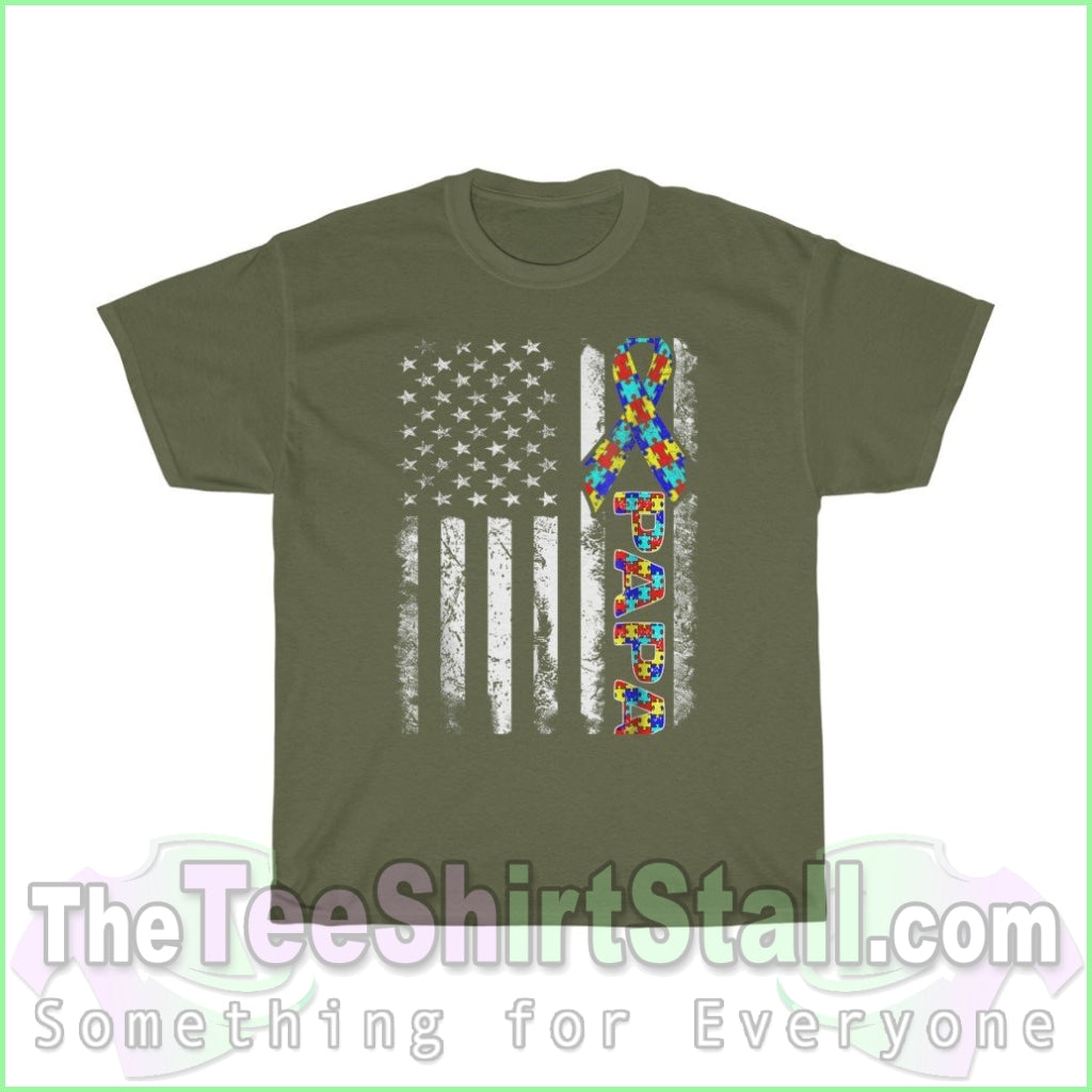 Us Flag Papa - Autism Tee S / Military Green T-Shirt