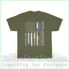 Load image into Gallery viewer, Us Flag Papa - Autism Tee S / Military Green T-Shirt
