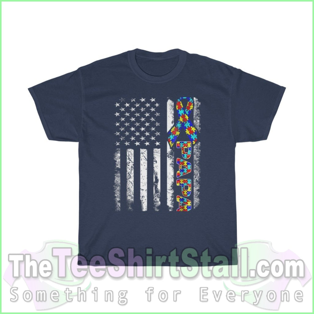 Us Flag Papa - Autism Tee S / Navy T-Shirt