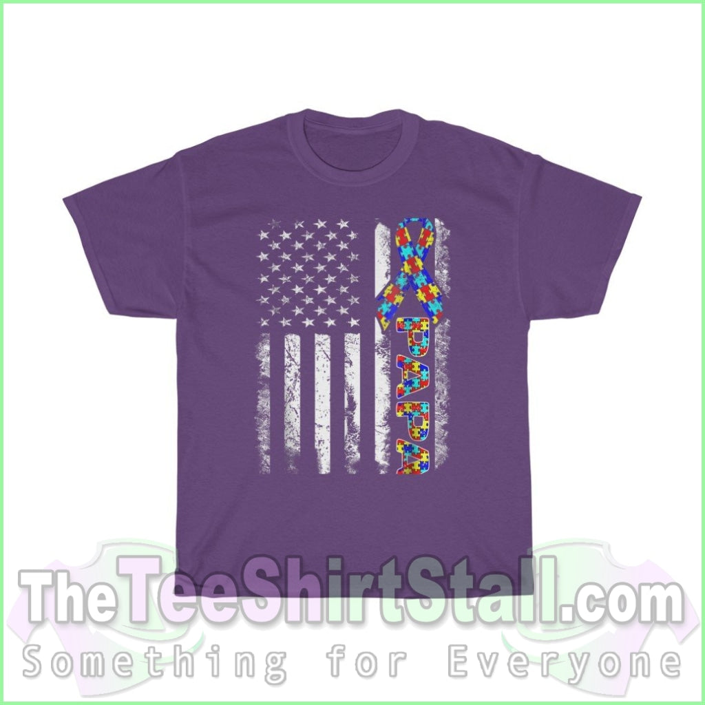 Us Flag Papa - Autism Tee S / Purple T-Shirt