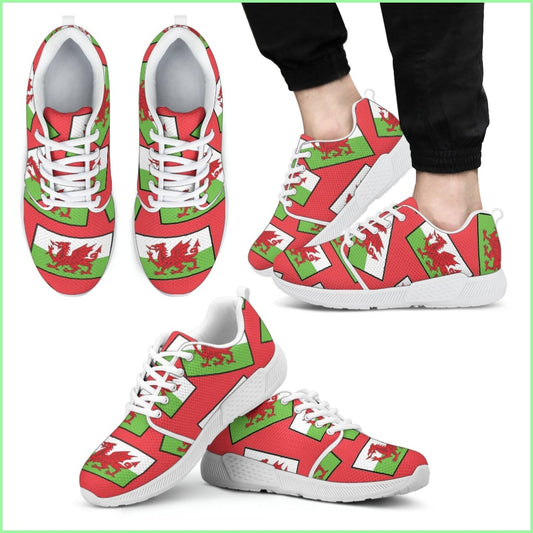 Waless Pride! Wales Flagshoe - Mens Athletic Sneakers (Red Bg White Lace)