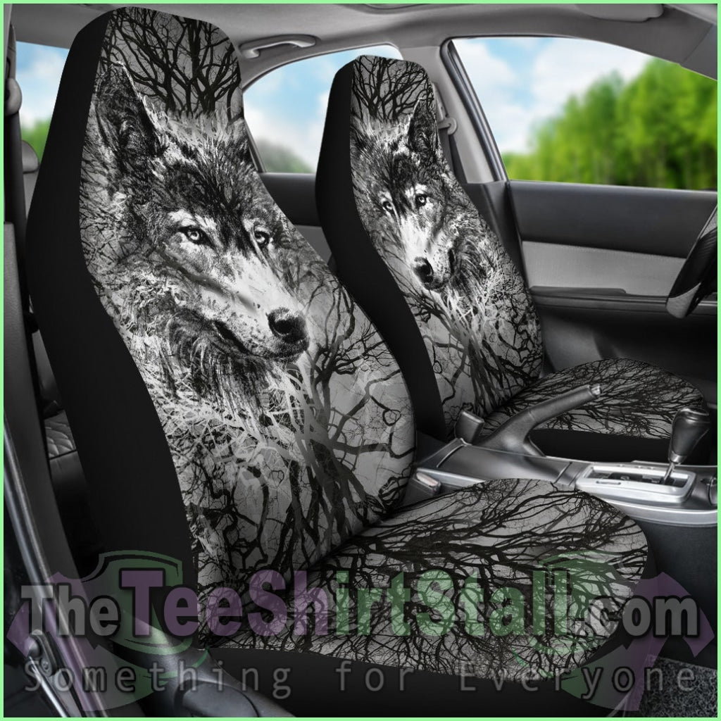 Wolf Behind Tree Seat Covers