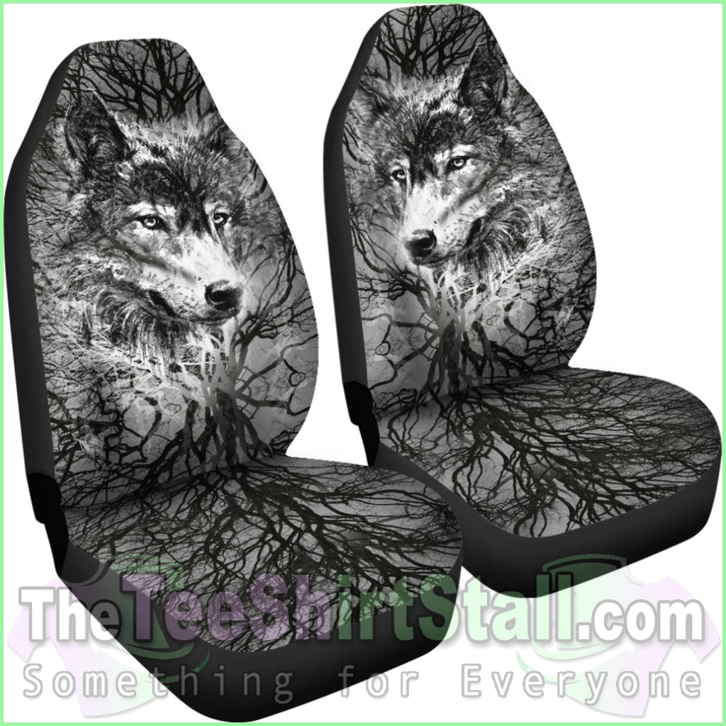 Wolf Behind Tree Seat Covers