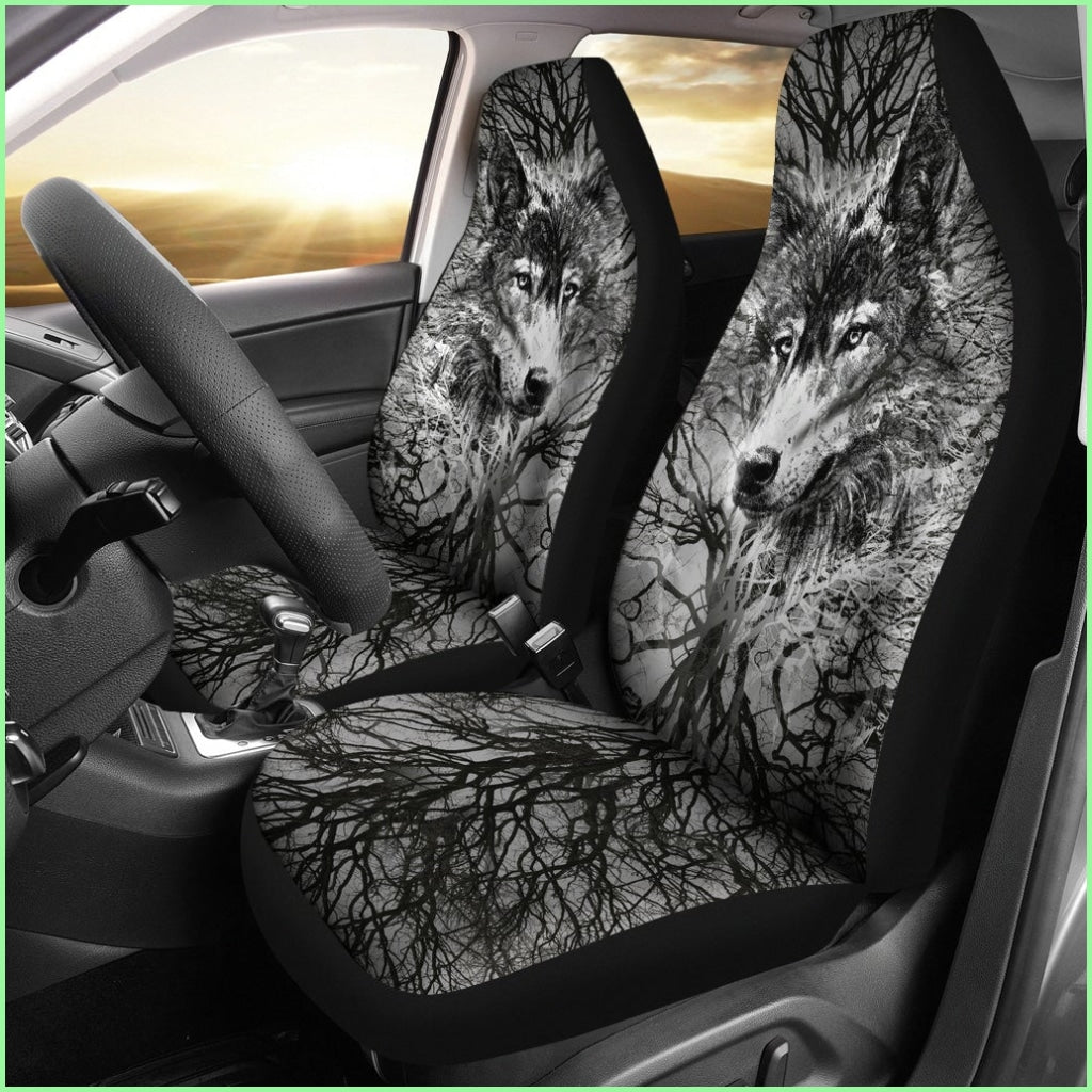 Wolf Behind Tree Seat Covers