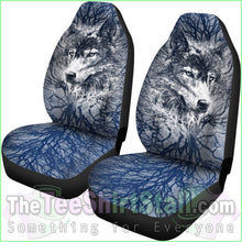 Load image into Gallery viewer, Wolf Behind Tree Seat Covers With Blue
