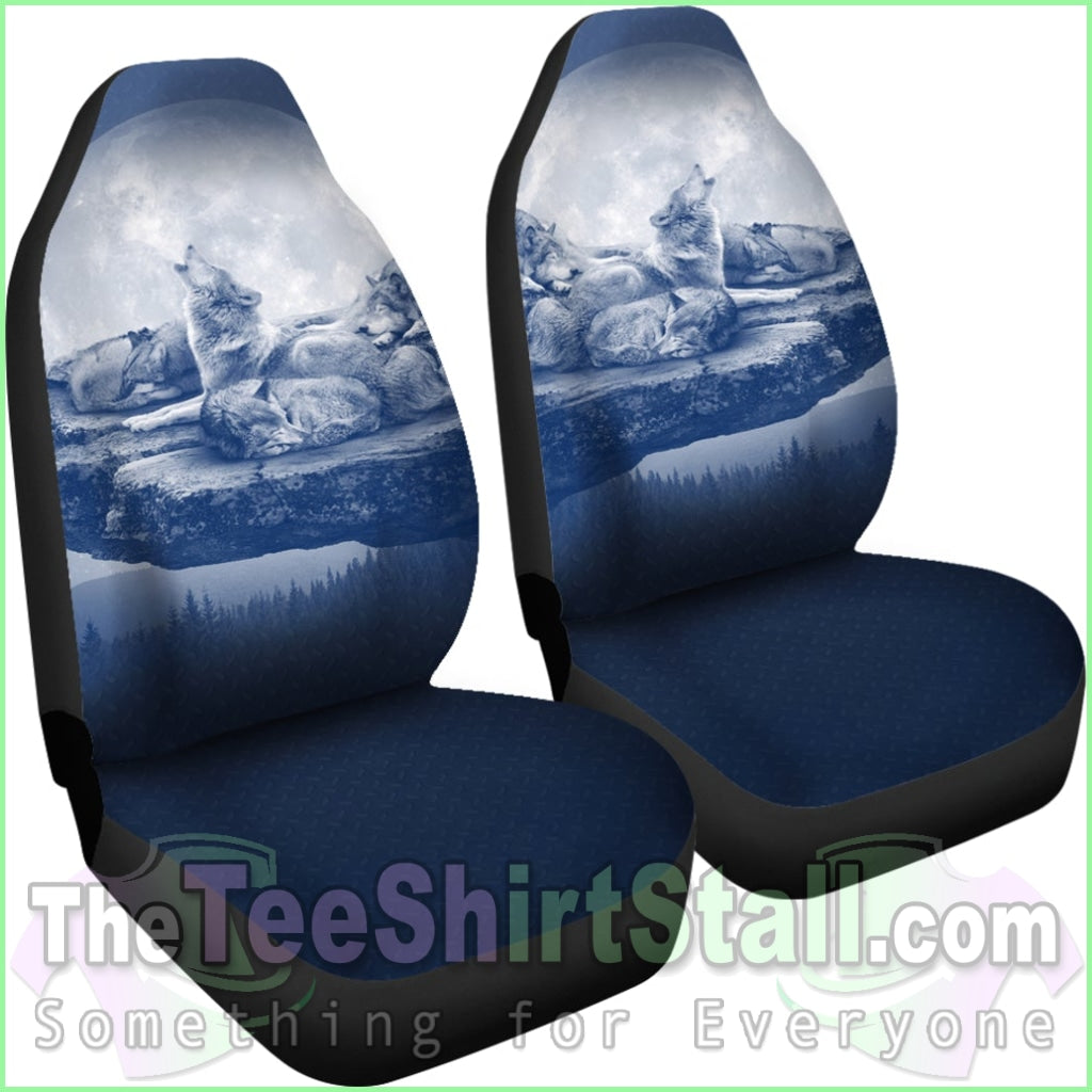 Wolf Car Seat Covers - Family Blue