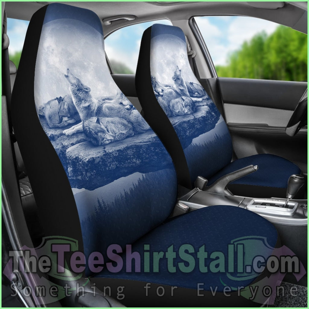 Wolf Car Seat Covers - Family Blue