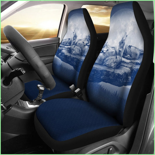 Wolf Car Seat Covers - Family Blue