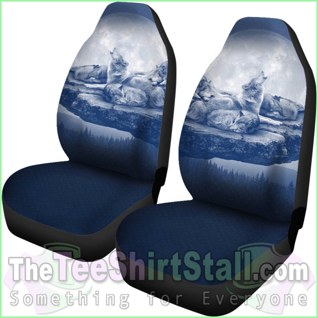 Wolf Car Seat Covers - Family Blue