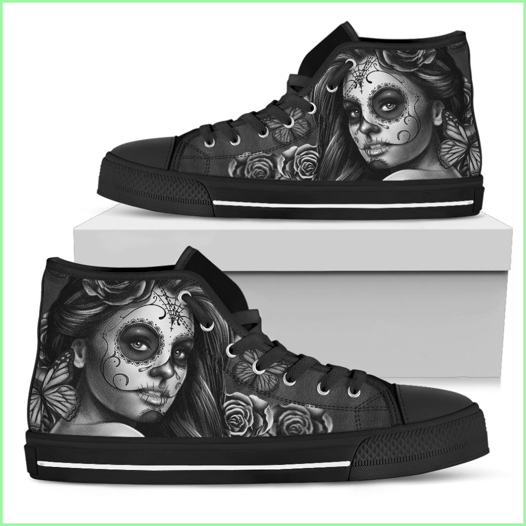 Womens High Tops Calavera Gray (Black Soles)