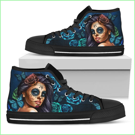 Womens High Tops Calavera Turquoise (Black Soles)