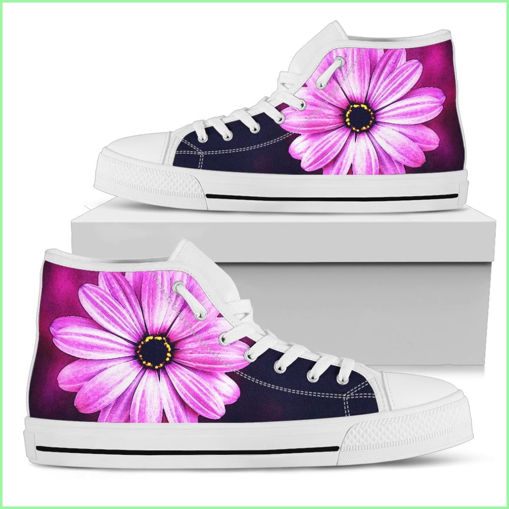 Womens High Tops Purple Daisy (White Soles)